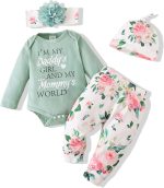 Renotemy Newborn Baby Girl Clothes Outfits Infant Romper Ruffle Floral Pants Cute Toddler Baby Girl Clothes Set